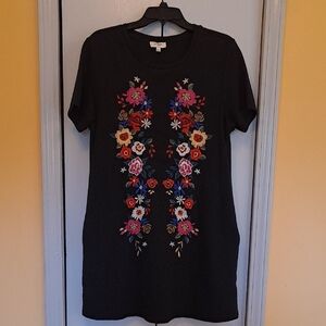Umgee Black Dress with Colorful Floral Embroidery